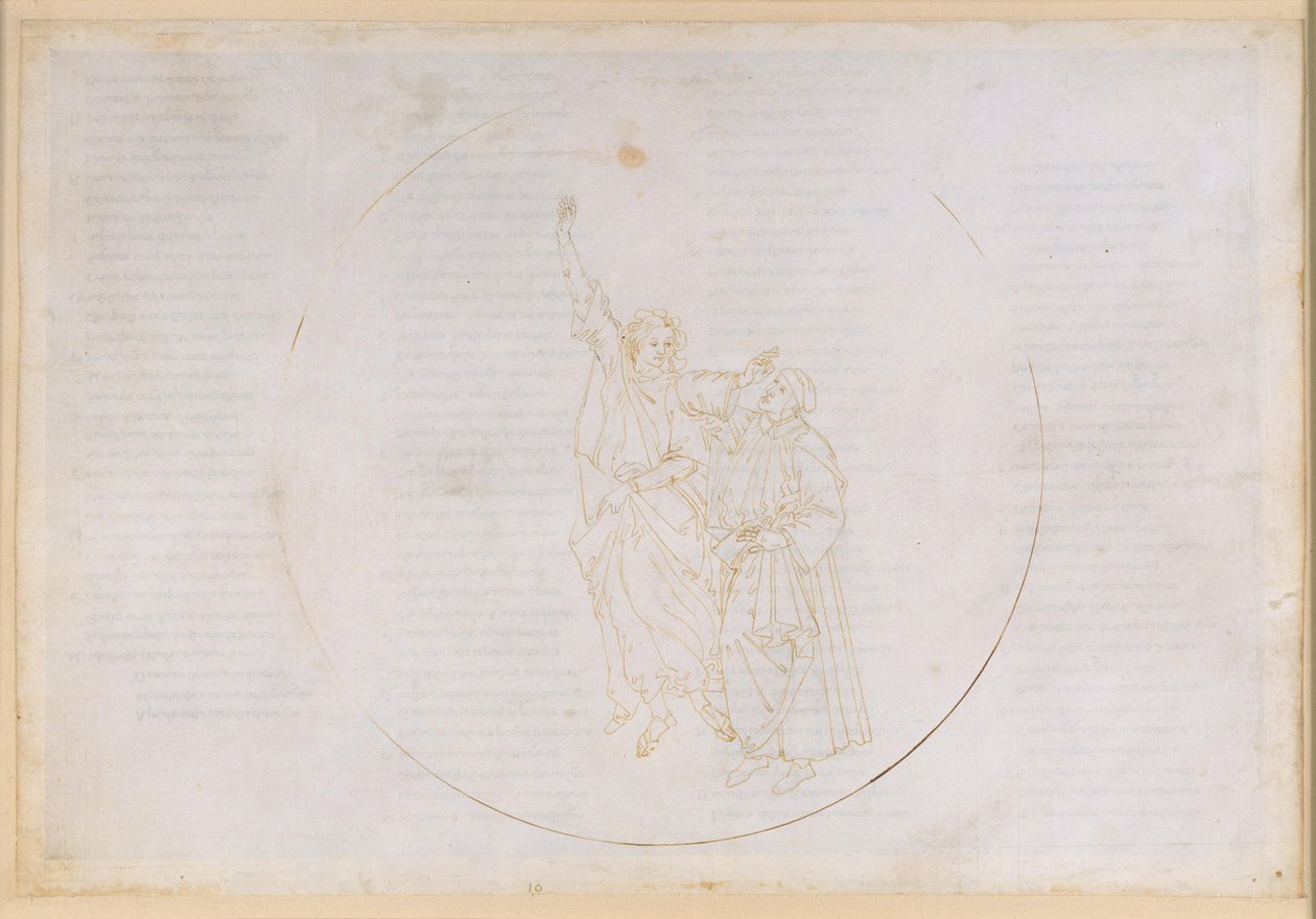 A Divina Commedia, Paradiso X. Felemelkedés a negyedik bolygószférába (Napmennyország): Aquinói Szent Tamás fénye révén Dante megismeri a bölcsek mennyországát alkotó: Sandro Botticelli