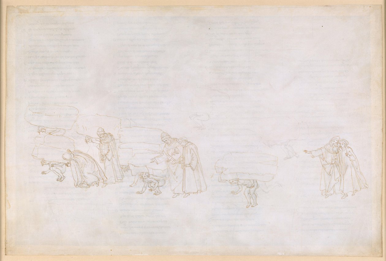 A Divina Commedia, Purgatórium XI. A Purgatórium első köre: a dicsőségre vágyó lovagok és művészek bűnbánata alkotó: Sandro Botticelli