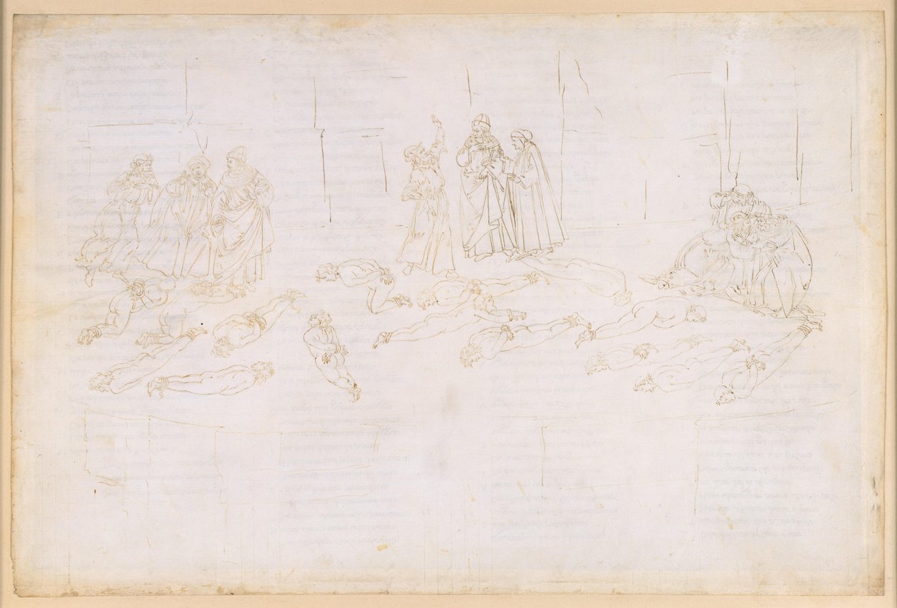 A Divina Commedia, Purgatorio XXI. A Purgatorio ötödik köre: a kapzsiak és a pazarlók vezeklése; Statius megjelenése alkotó: Sandro Botticelli