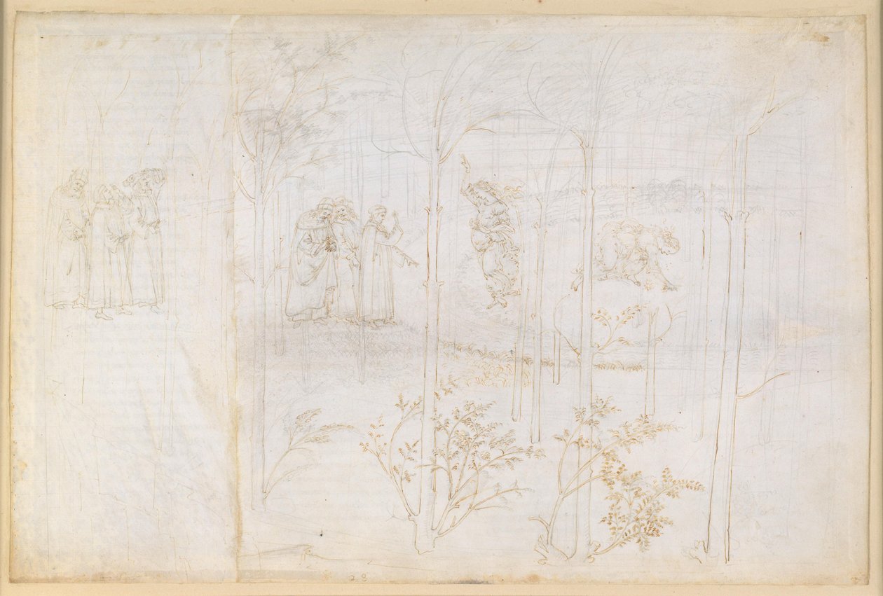 A Divina Commedia, Purgatórium XXVIII. A földi paradicsom: Dante és Matelda a Léthe-folyó partján alkotó: Sandro Botticelli