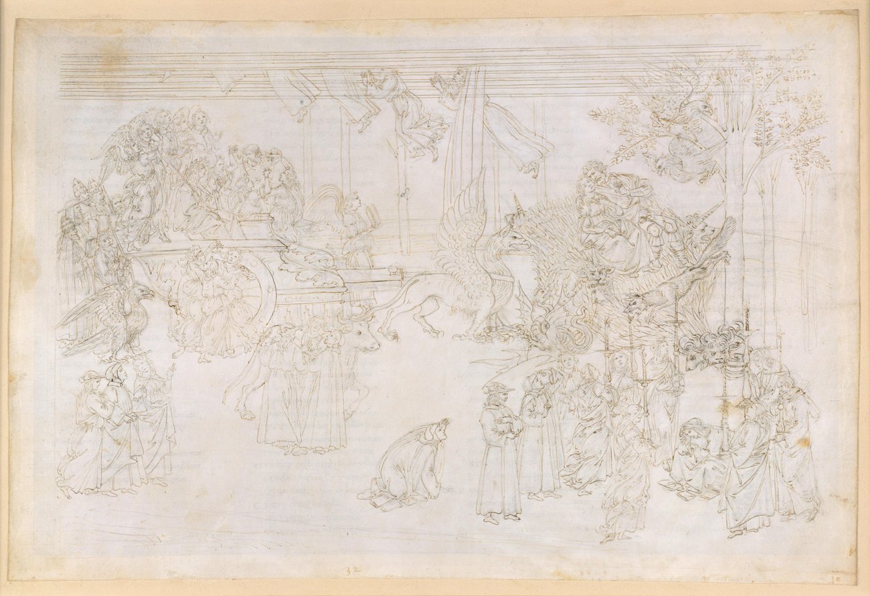 A Divina Commedia, Purgatórium XXXII. A földi paradicsom: A megismerés fája és az egyház történelmi sorsa alkotó: Sandro Botticelli