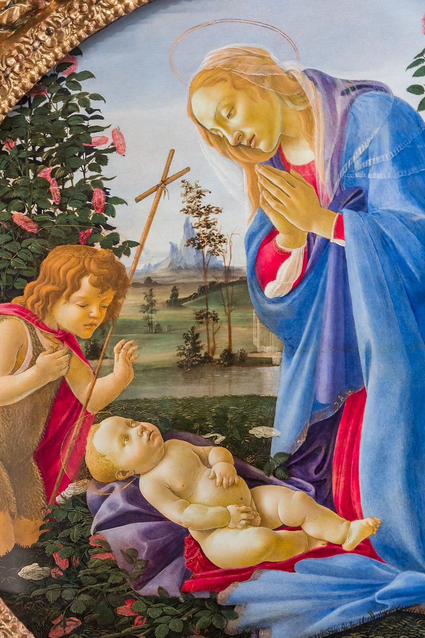 Madonna a Kisded Jézust imádja az ifjú Szent Jánossal, 1483-87 körül alkotó: Sandro Botticelli