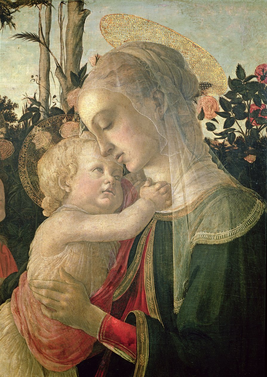 Madonna és gyermek Keresztelő Szent Jánossal, Madonna és gyermek olaj részlete a 93886-os táblarészleten alkotó: Sandro Botticelli