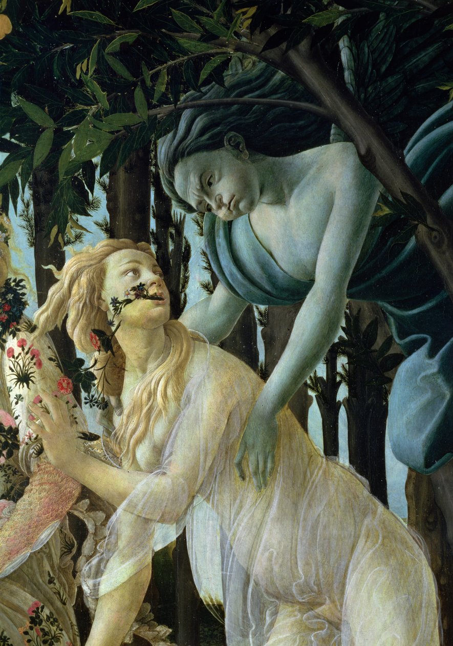 Primavera: Zephyr és Flora tempera részlete a panelen alkotó: Sandro Botticelli