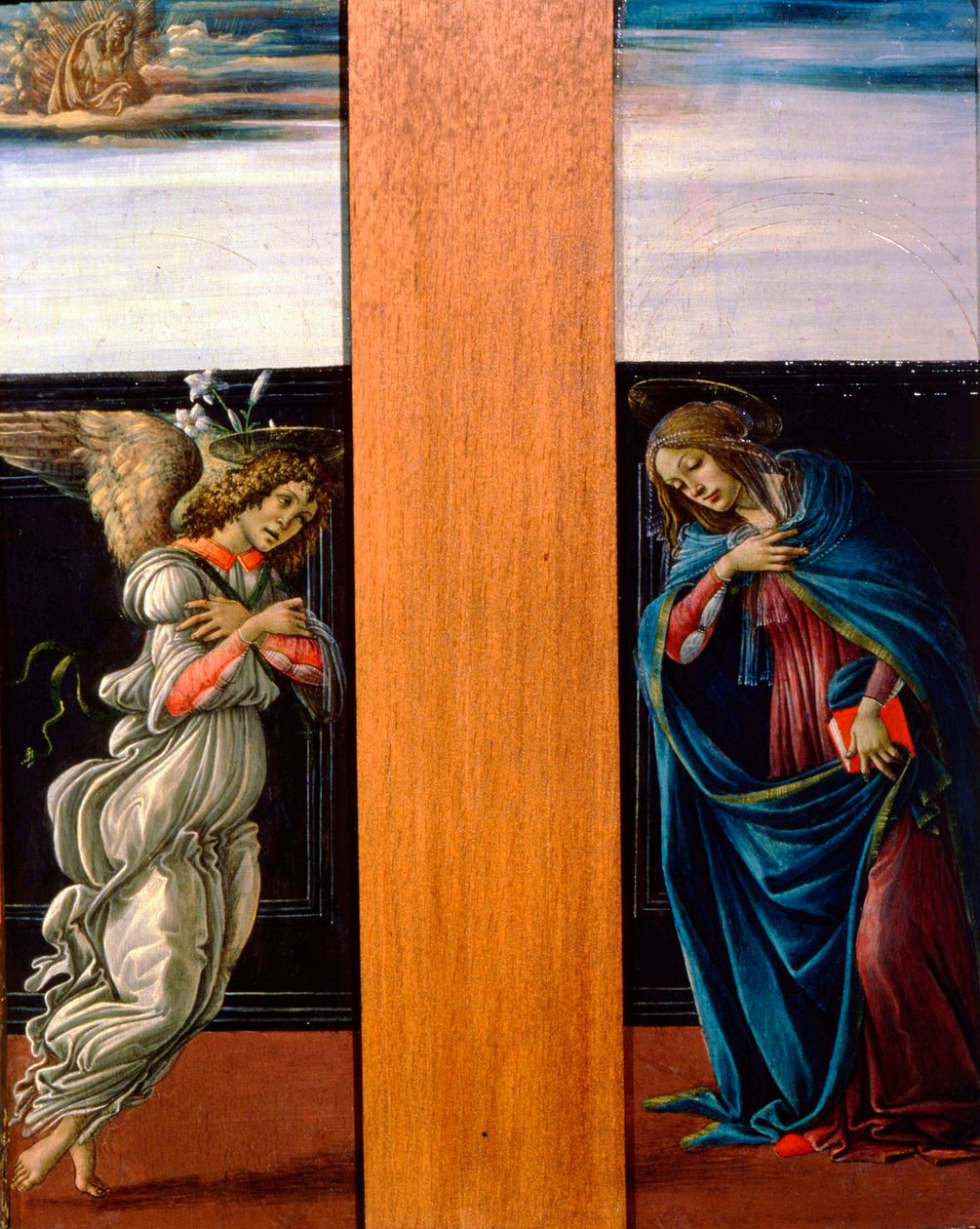 Az Angyali üdvözlet Szűzanya és Gábriel arkangyal, 1490. alkotó: Sandro Botticelli