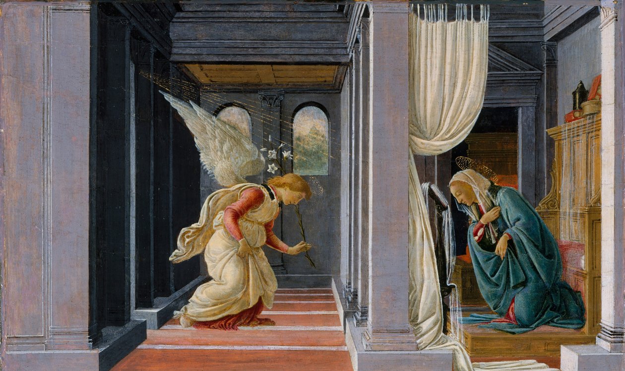 Angyali üdvözlet, 1485 körül (tempera és arany a fán) alkotó: Sandro Botticelli