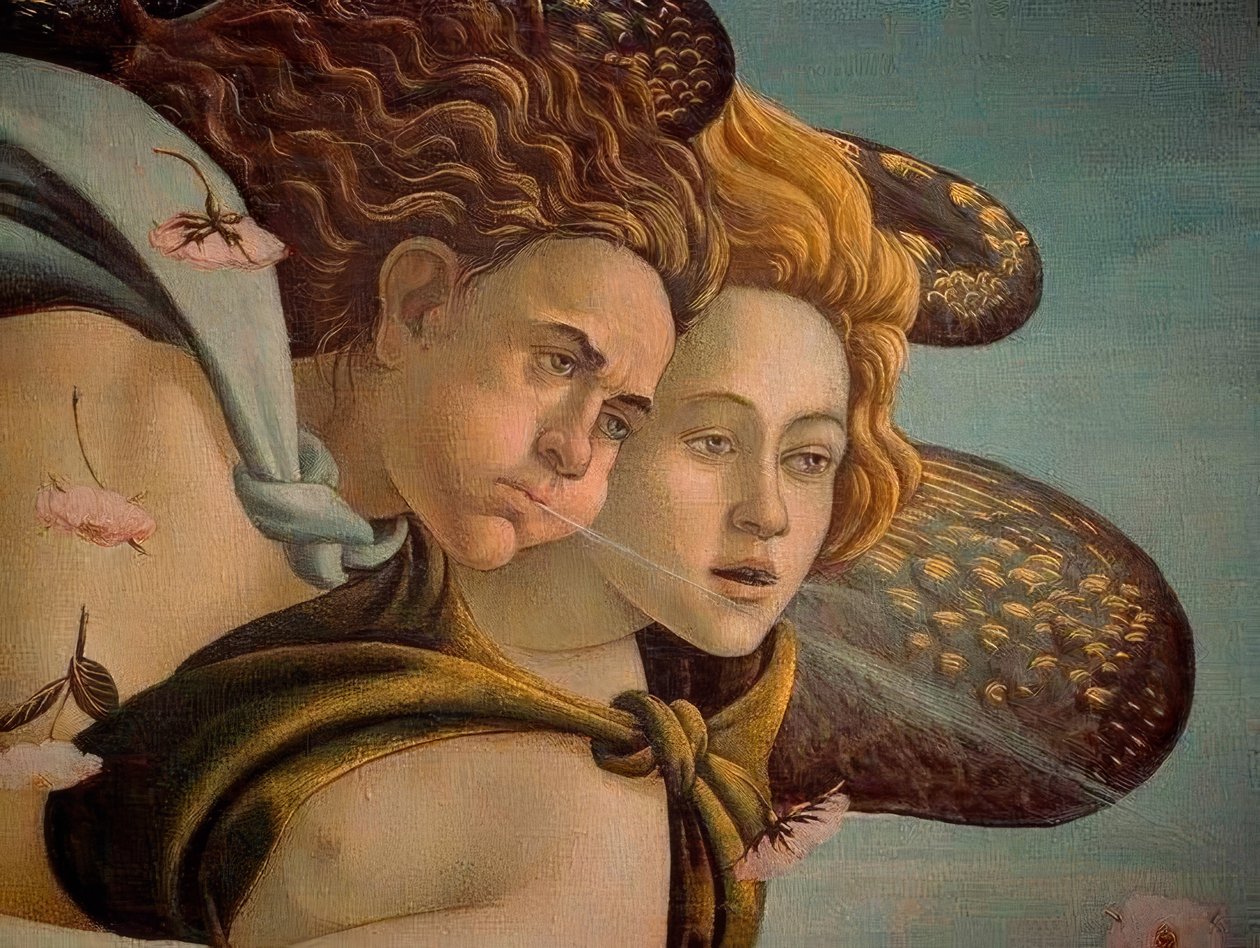 A Vénusz születése, a két szellő részlete, 1478, Olaj, vászon alkotó: Sandro Botticelli