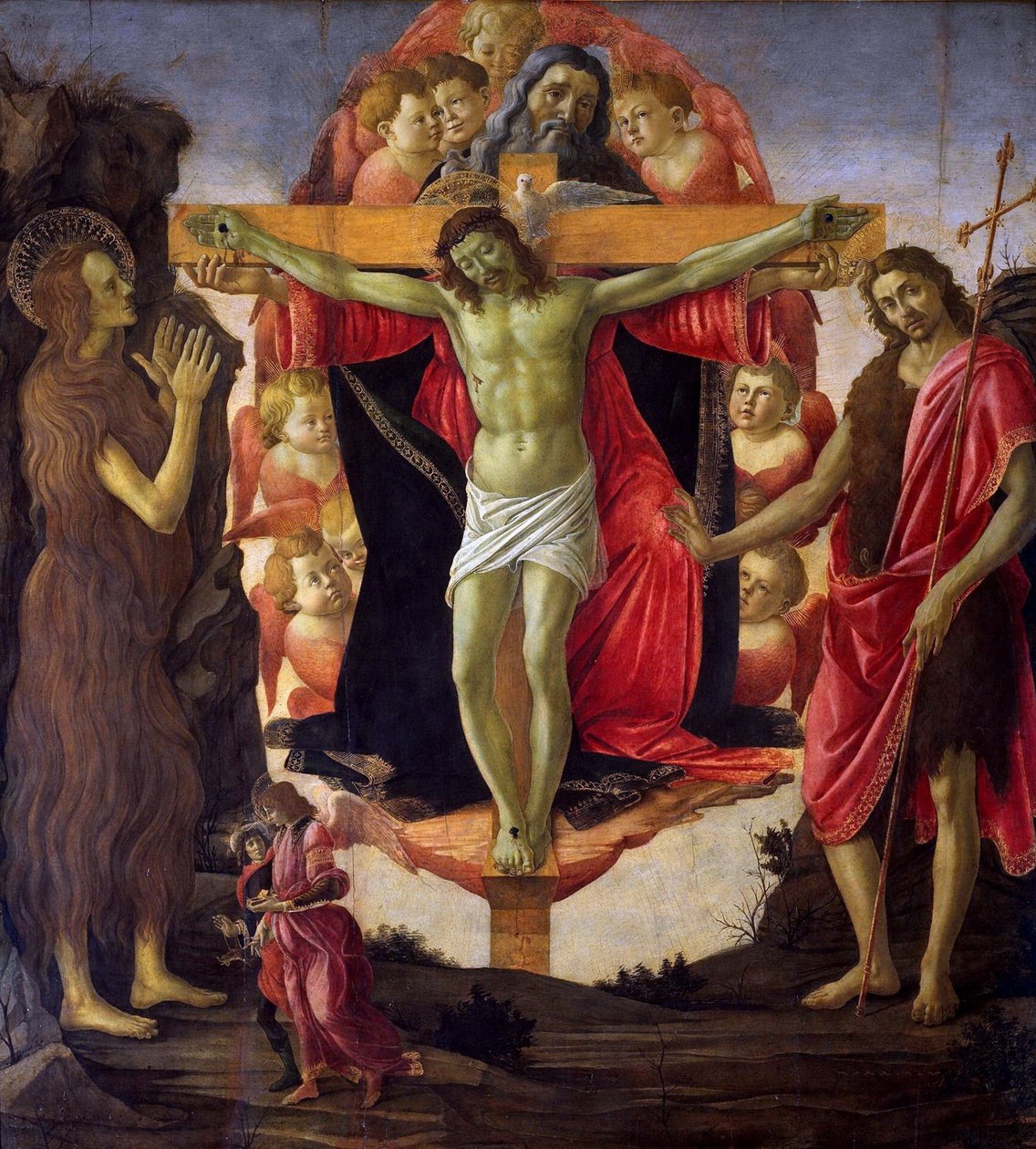 A Szentháromság Keresztelő Jánossal, Mária Magdolnával, Tóbiással és Rafaellel, 1491-1493. alkotó: Sandro Botticelli