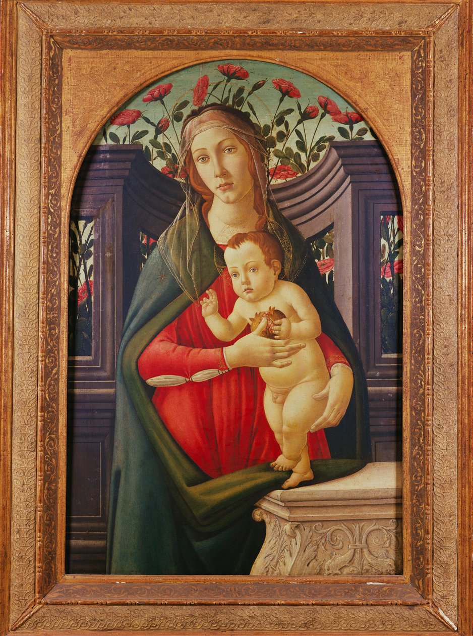 A Madonna és a gyermek egy rózsákkal díszített fülkében alkotó: Sandro Botticelli