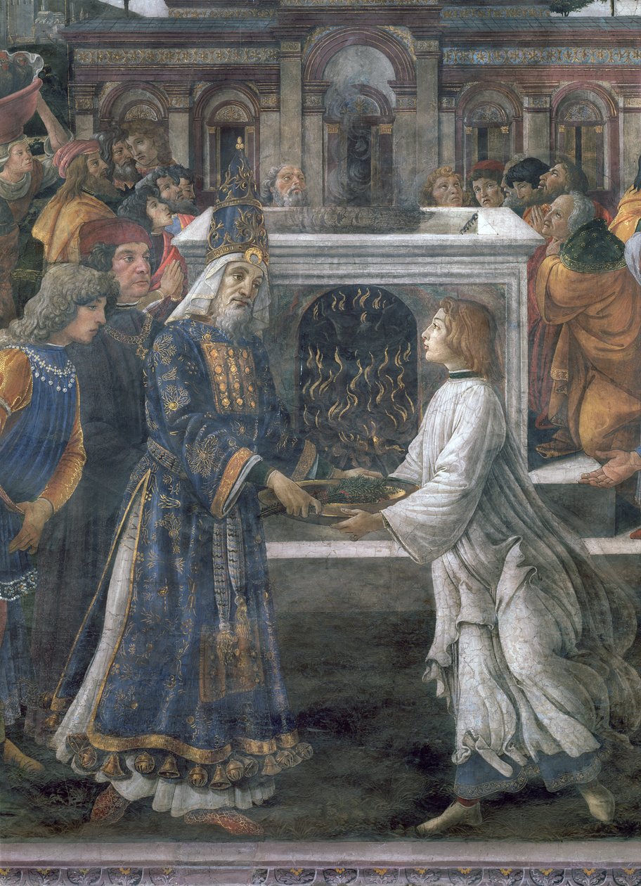A leprás megtisztulása és Krisztus megkísértése, a Sixtus-kápolnában: a megtisztulási szertartás részlete, 1481-es freskó alkotó: Sandro Botticelli