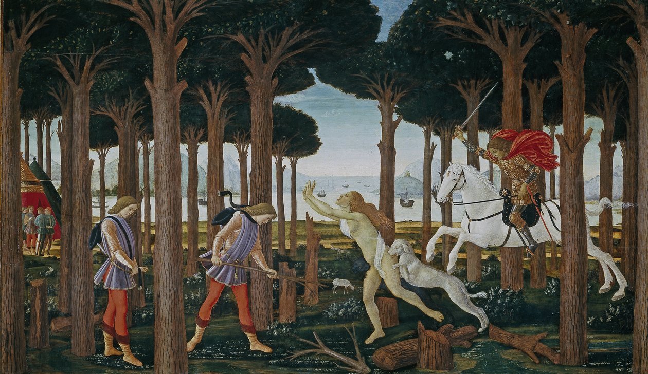 Nastagio degli Onesti története Első epizód, 1483 körül alkotó: Sandro Botticelli