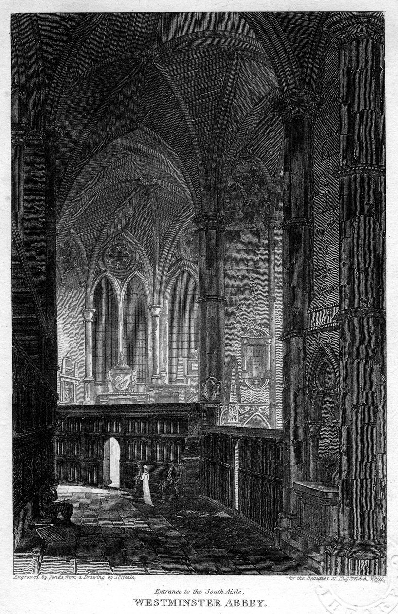 A déli folyosó bejárata, a Westminster Abbey, London, 1816. alkotó: Sands