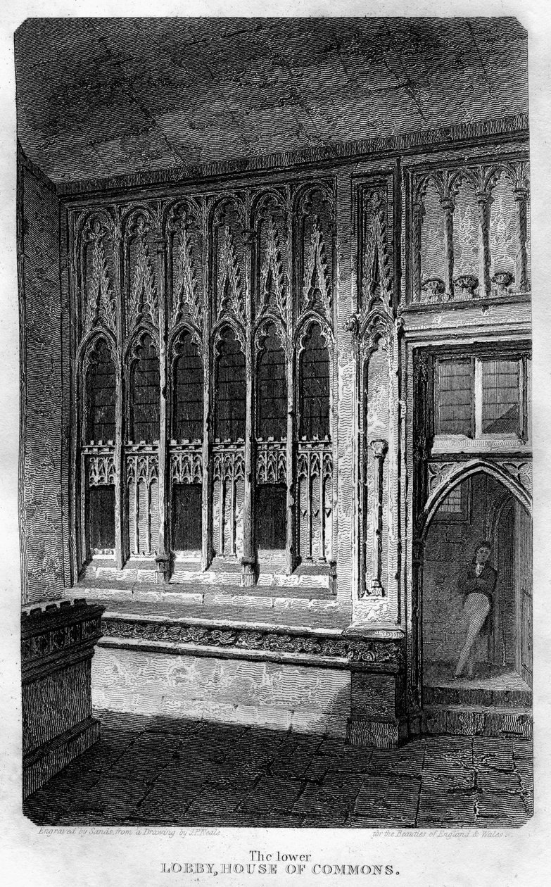 Alsó előcsarnok, alsóház, Westminster, London, 1815. alkotó: Sands