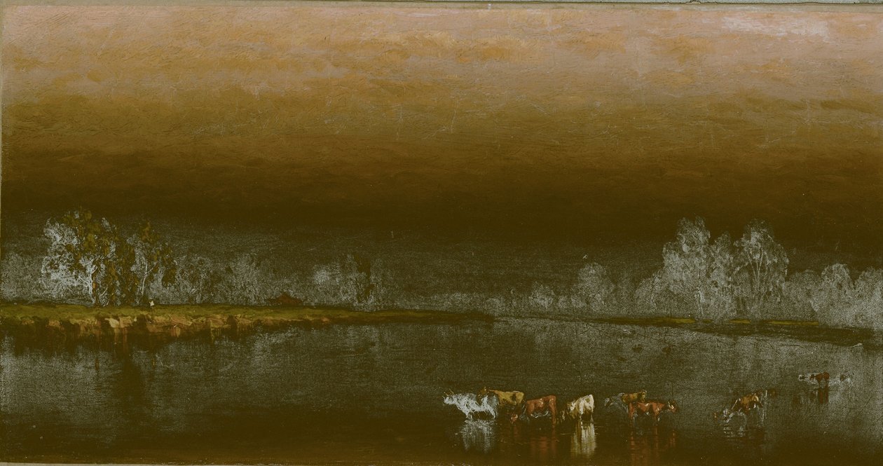 Tehenek a tóban naplementekor alkotó: Sanford Robinson Gifford