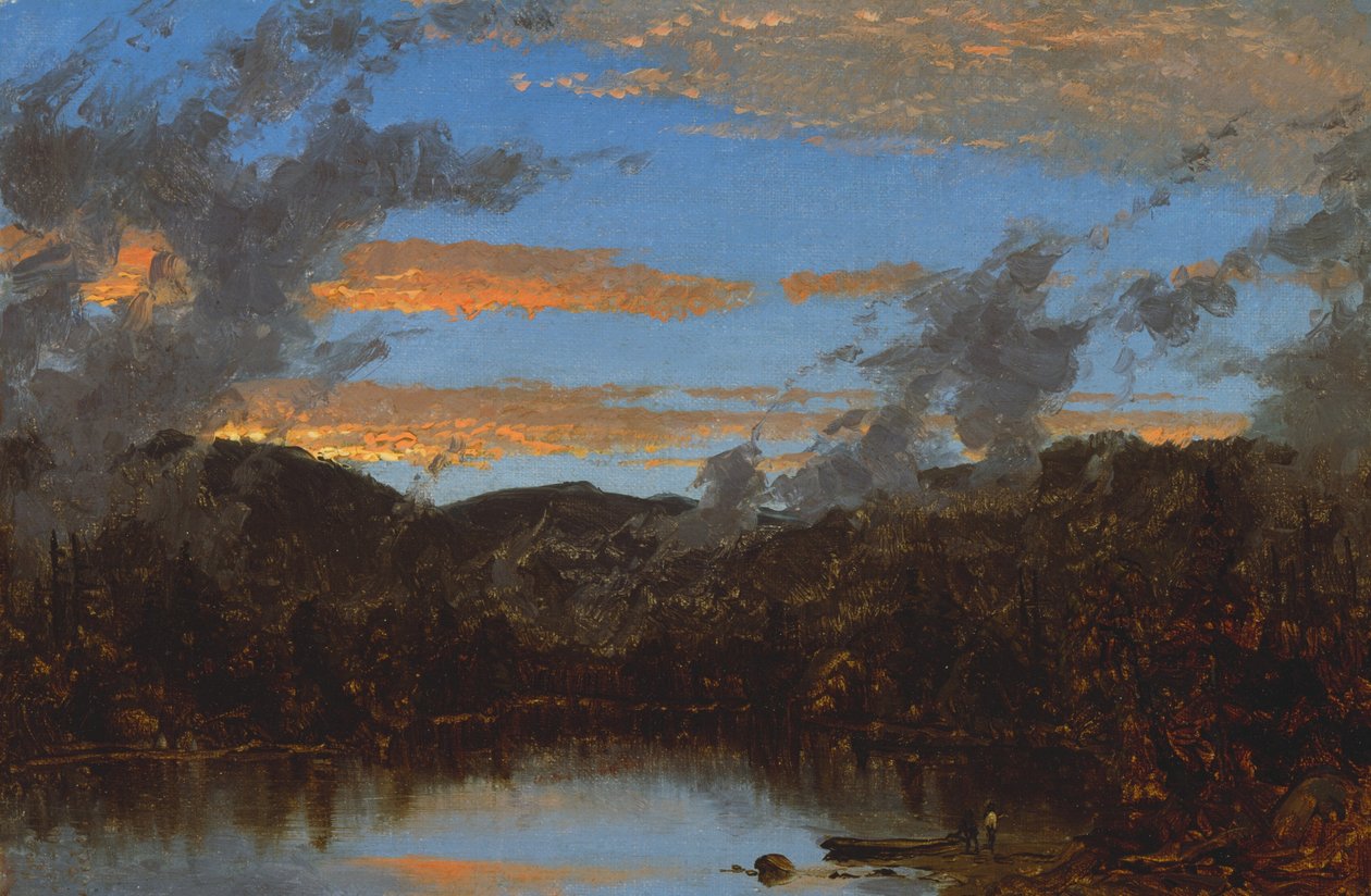 Napnyugtakor felkelő köd a Catskillsben, c. 1861. alkotó: Sanford Robinson Gifford