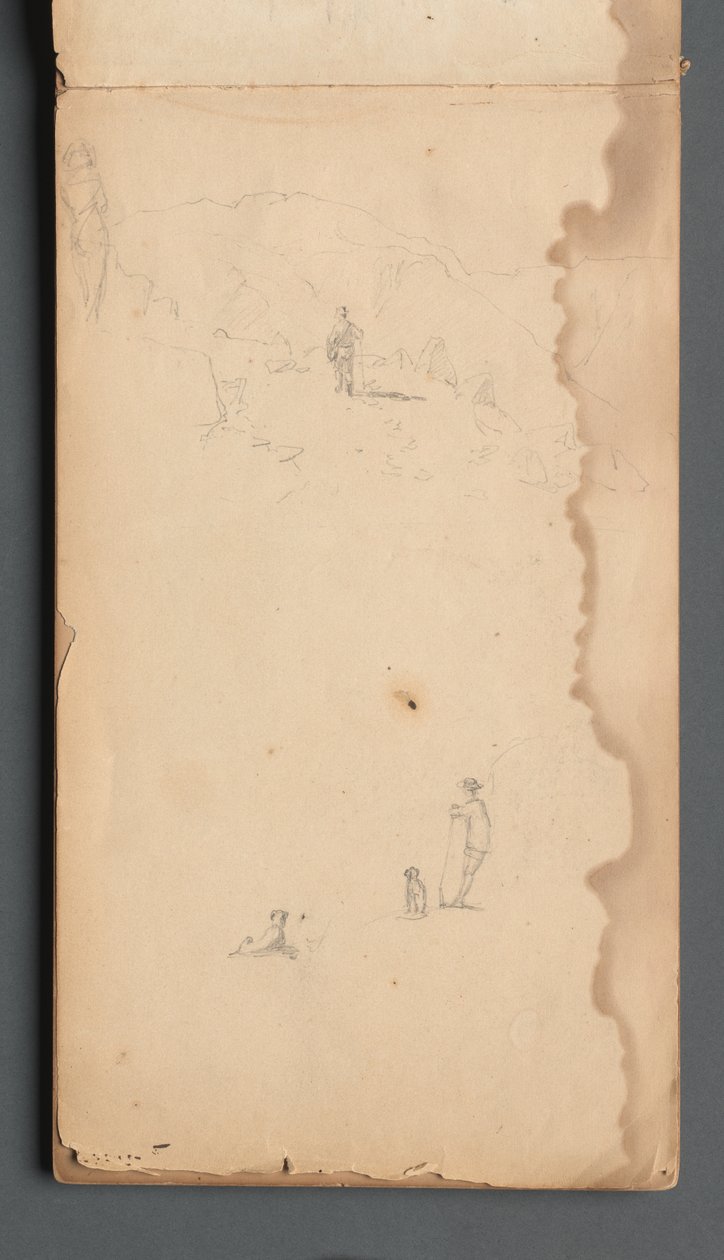 Skizzenbuch, Seite 02: Figur in einer Landschaft mit Hund alkotó: Sanford Robinson Gifford