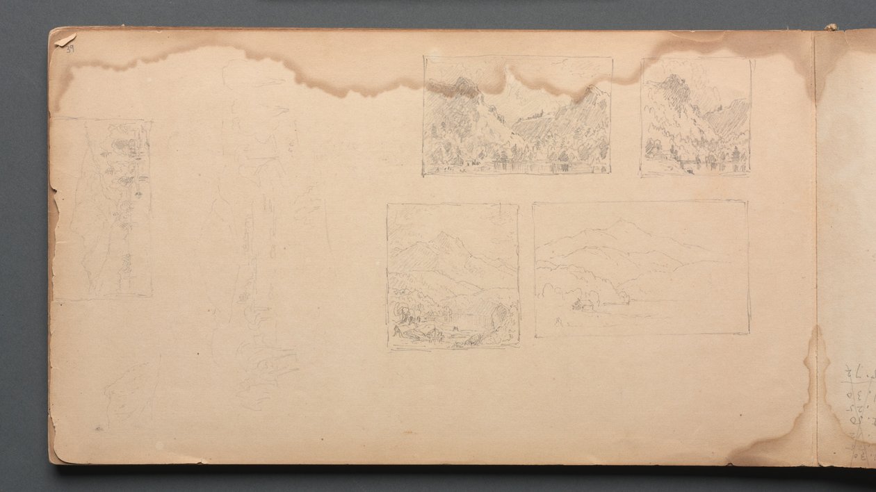 Vázlatfüzet, 39. oldal: Maine táj Vignittes alkotó: Sanford Robinson Gifford