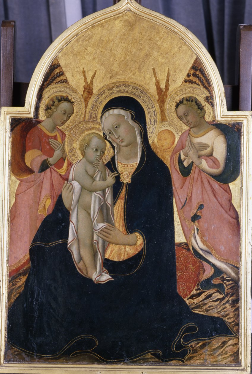 Madonna és gyermek két angyallal, 1440 körül (tempera nyárfán) alkotó: Sano di Pietro