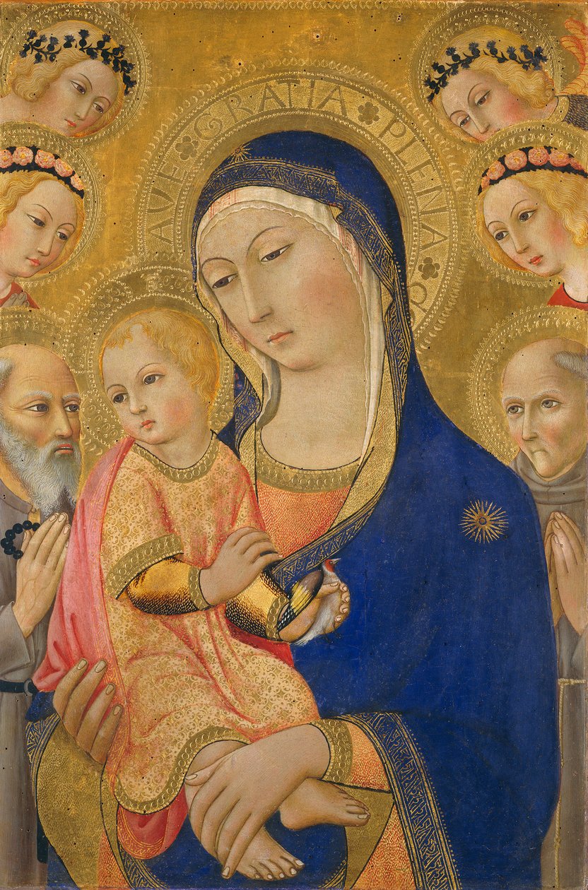 Madonna és gyermeke Szent Jeromossal, Szent Bernardinóval és angyalokkal, 1460-70 körül (tempera, tábla) alkotó: Sano di Pietro