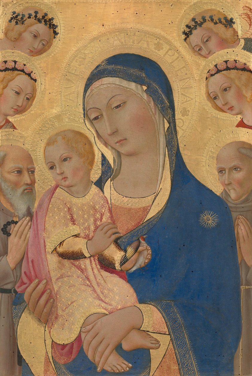 Madonna és gyermek Szent Jeromossal, Szent Bernardinóval és angyalokkal, c. 14601470. alkotó: Sano di Pietro