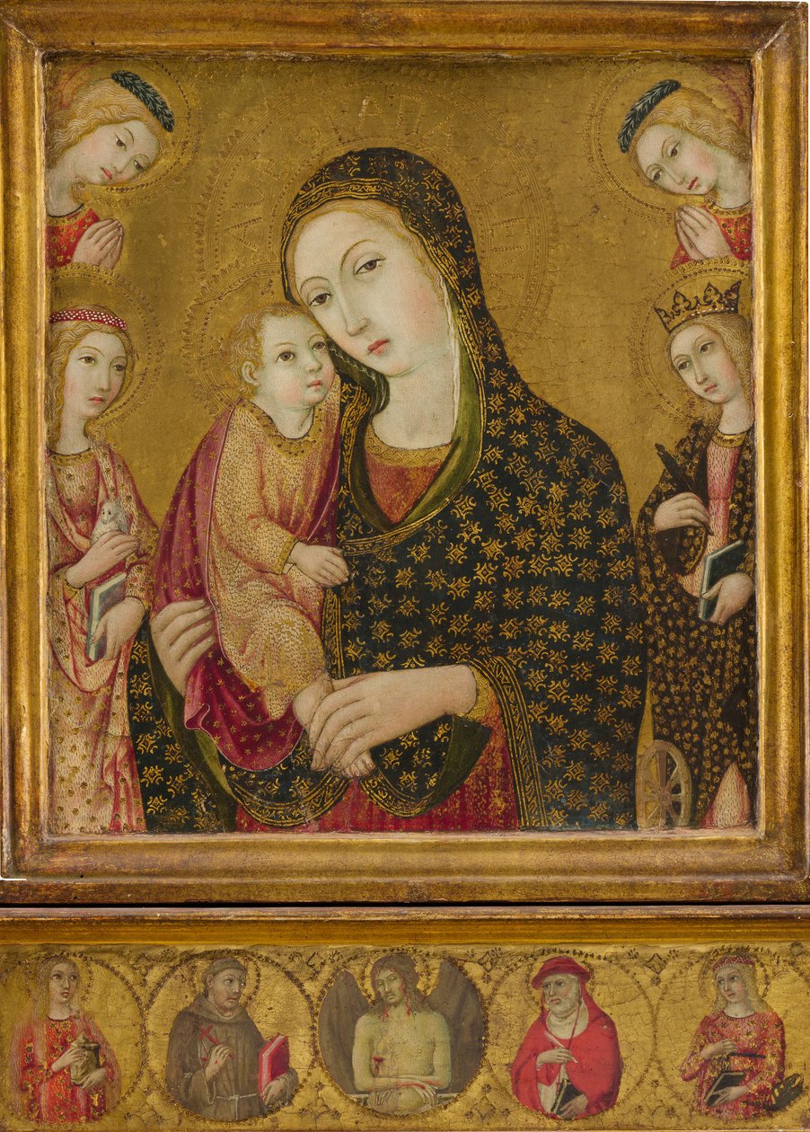 Madonna és gyermeke a Holt Krisztussal, Alexandriai Szent Ágnes és Katalin...kb. 1470-80. alkotó: Sano di Pietro