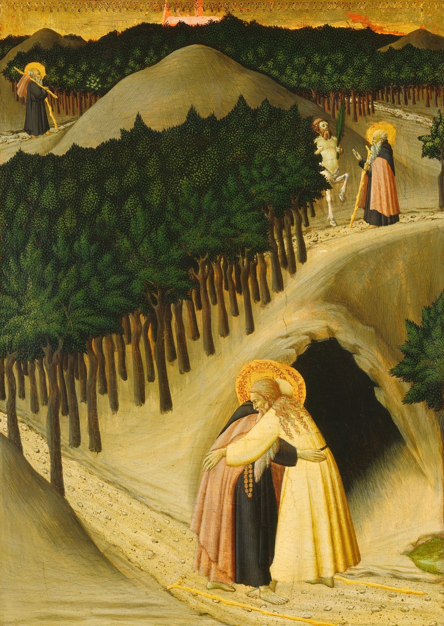 Szent Antal és Szent Pál találkozása, c. 14301435 alkotó: Sano di Pietro
