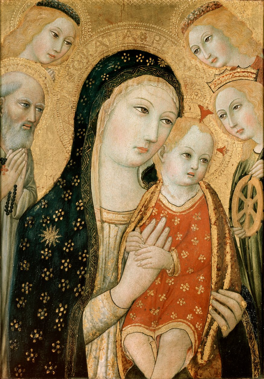 Szűz és gyermek Szent Jeromossal, Alexandriai Szent Katalinnal és két angyallal, 1470 alkotó: Sano di Pietro