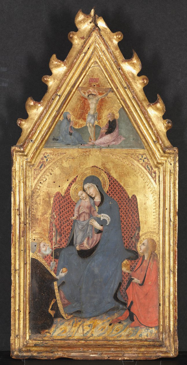 Mária Magdolna és Bari Miklós Szentek által imádott Szűz és Gyermek, Megfeszített Krisztus..., 1400-as évek. alkotó: Sano di Pietro
