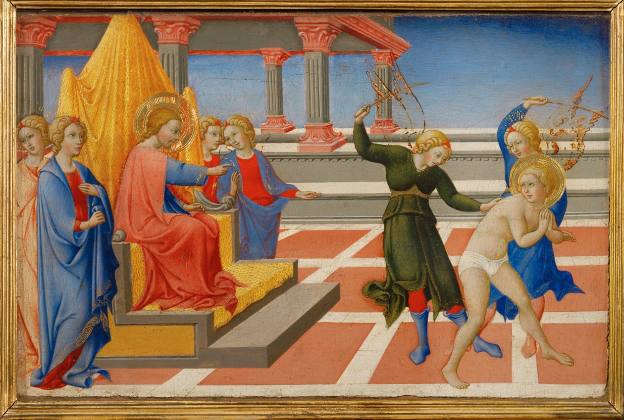 Szent Jeromos azt álmodja, hogy Krisztus két angyal által rendelte el a megostorozását ... alkotó: Sano di also Ansano di Pietro di Mencio Pietro