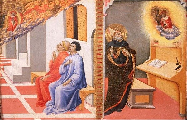 (LtoR) Szent Jeromos és Keresztelő Szent János látomásai alkotó: Sano di also Ansano di Pietro di Mencio Pietro