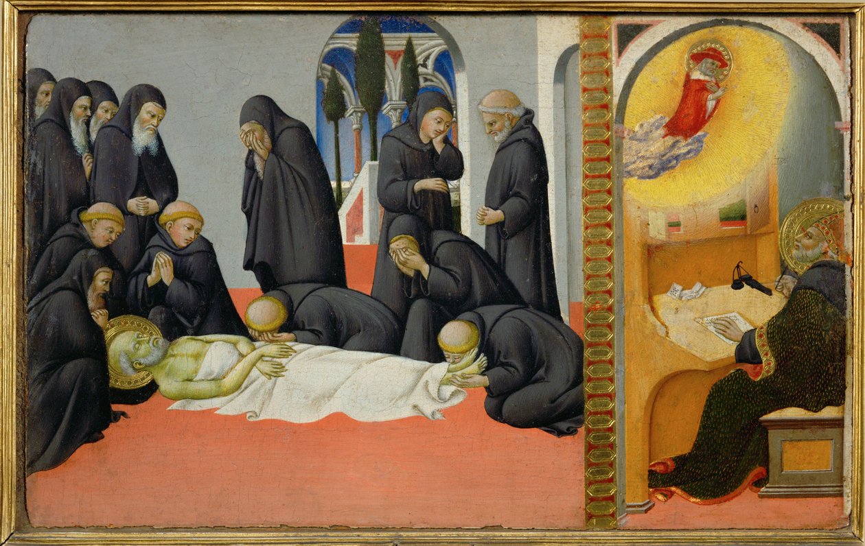 Szent Jeromos halála tanítványai között: megjelenik Szent Cirillnek, Jeruzsálem püspökének ... alkotó: Sano di also Ansano di Pietro di Mencio Pietro
