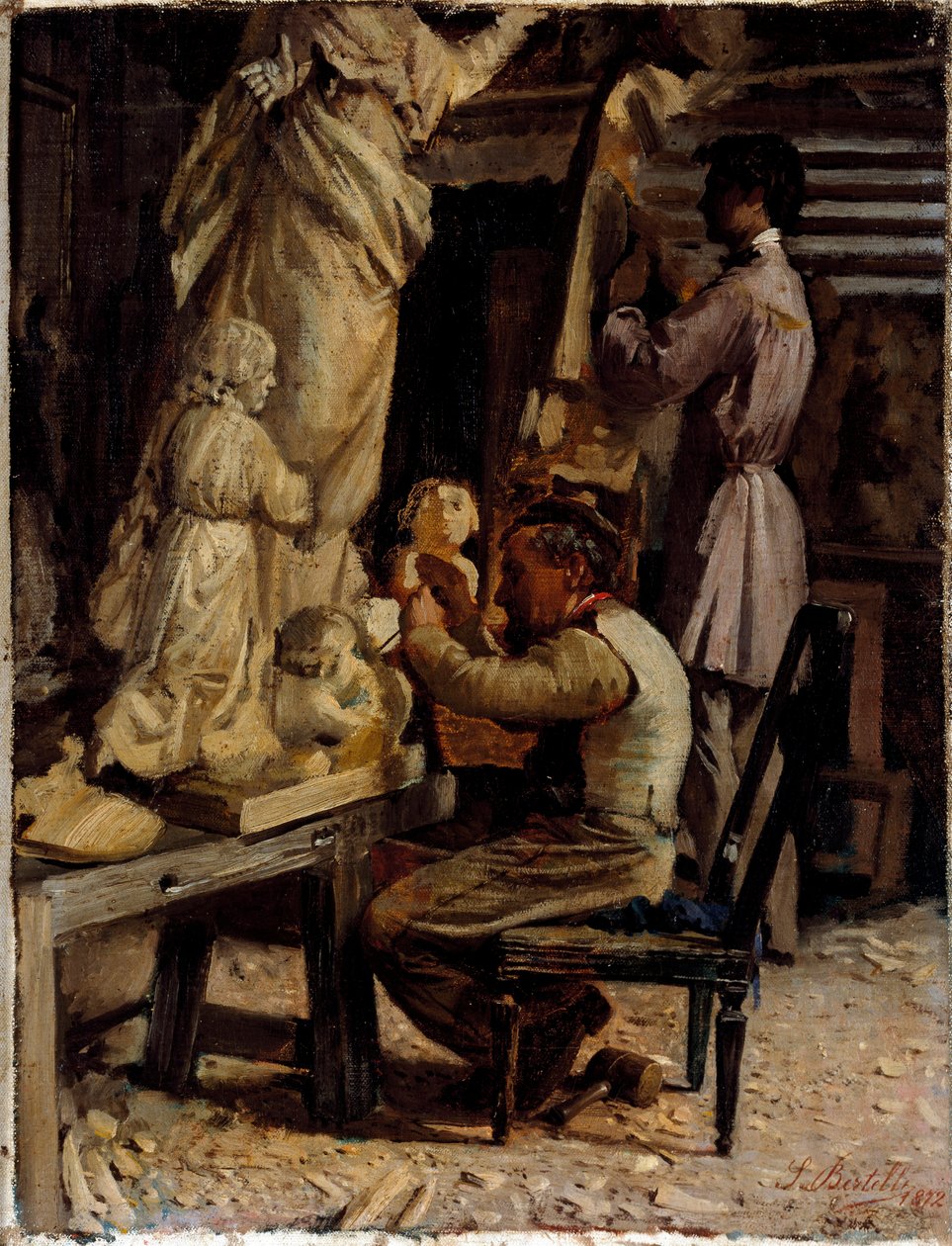 A szobrászműhely. Sante Bertelli festménye (1840-1892) alkotó: Sante Bertelli