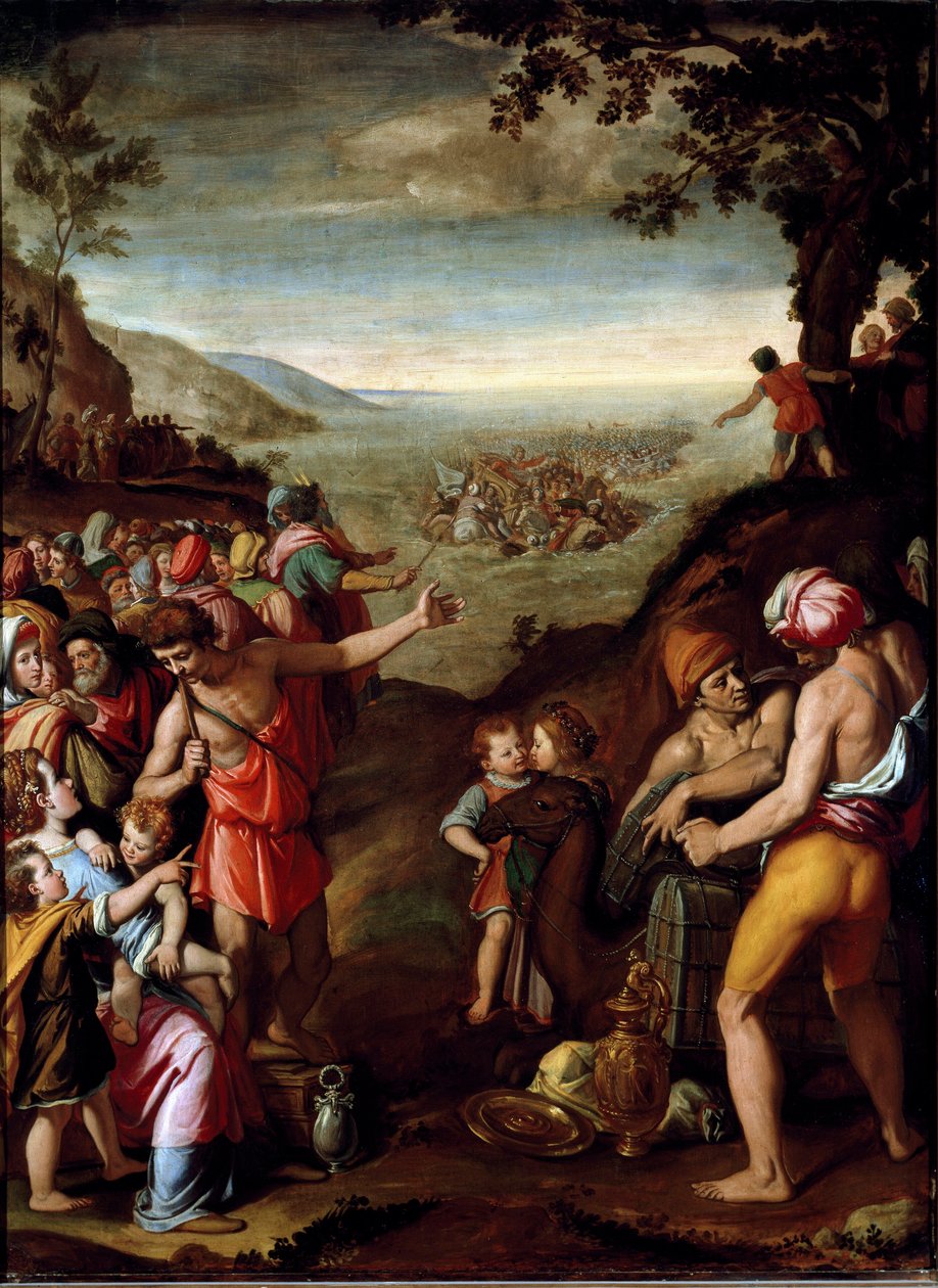 A Vörös-tenger átjárója Az Egyiptomból menekülő héber nép Mózes vezetésével átkel a Vörös-tengeren. Santi di Tito (1536-1603) Firenze festménye, Francois I. kabinetje, Palazzo Vecchio alkotó: Santi di Tito