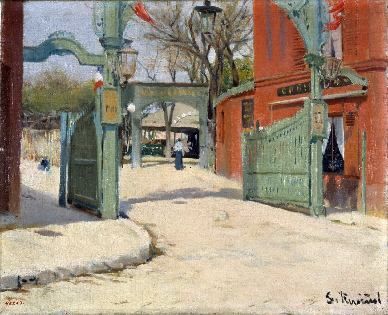 A Moulin de la Galette park bejárata - Santiago Rusinol (1861-1931) festménye - 1891 - Olaj, vászon - 33,5x41 - Museu Nacional d
