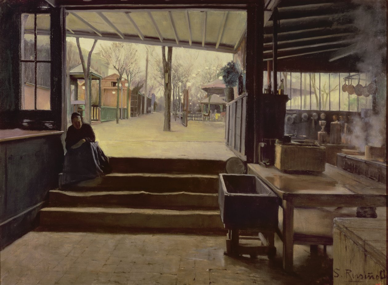 A konyha vagy a Moulin de la Galette laboratóriuma, Párizs (olaj, vászon) alkotó: Santiago Rusinol i Prats