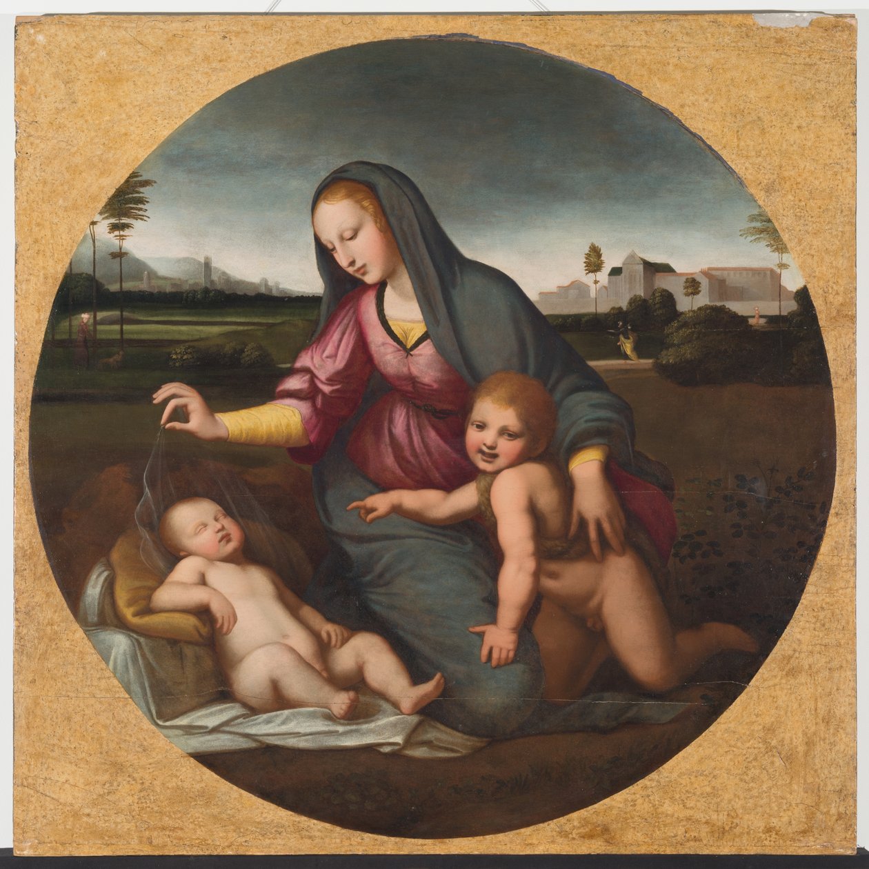 Madonna és gyermek az ifjú Szent Jánossal, 1500 körül (olaj, fa) alkotó: Sanzio of Urbino (follower of) Raphael