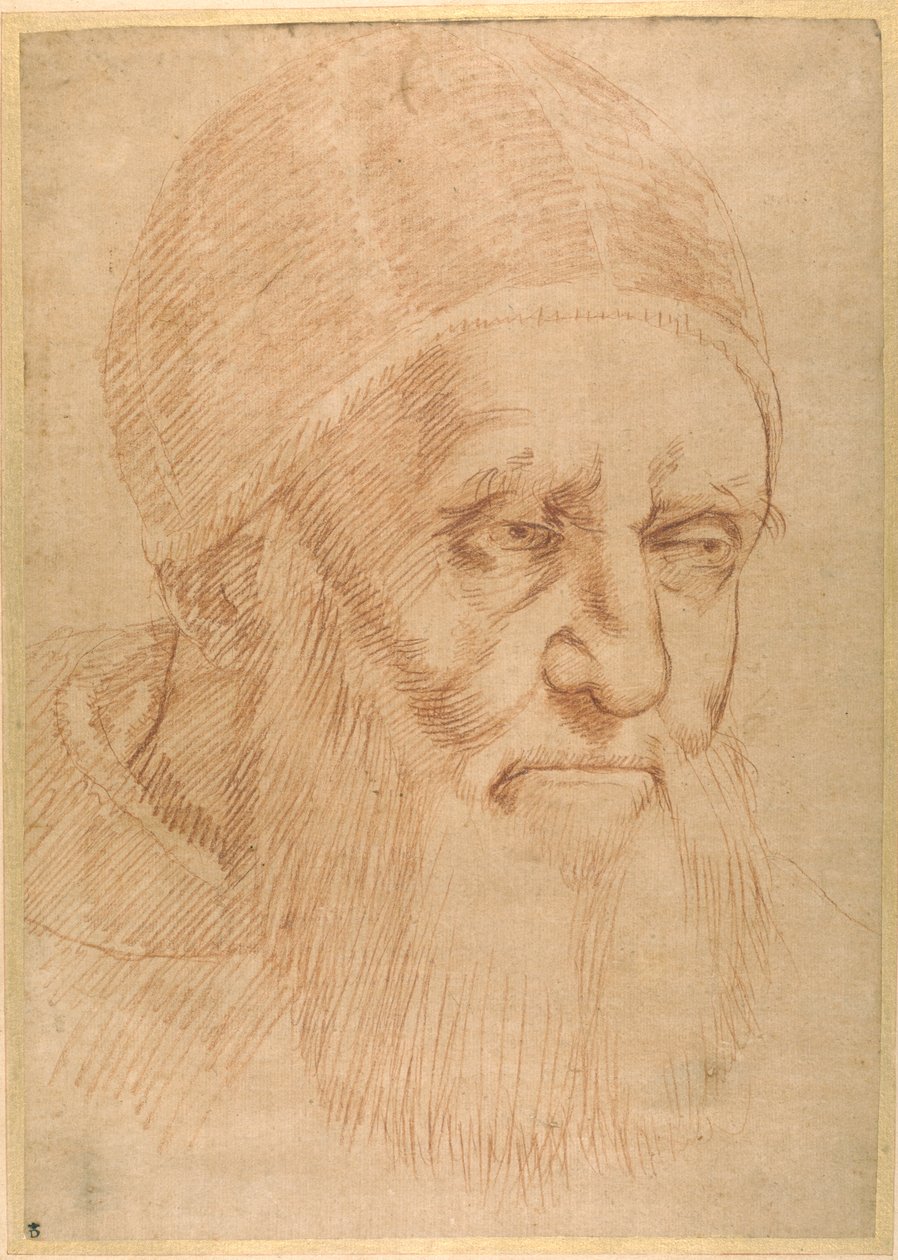Julius pápa, Raphael rajzfilmje után (vörös kréta vékony olajozott papíron) alkotó: Sanzio of Urbino (follower of) Raphael