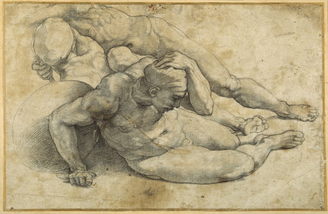 Tanulmány három katonáról a „Feltámadáshoz” (fekete kréta papíron) alkotó: Sanzio of Urbino (workshop) Raphael