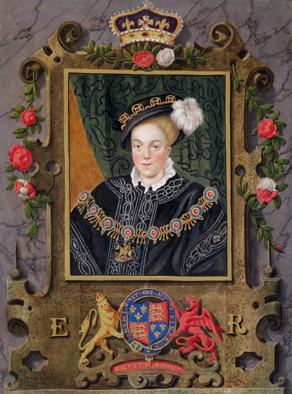 VI. Edward (1537-1619) angol király portréja, 14 éves korában az Erzsébet királynő udvarának emlékirataiból, Nicholas Hilliard (1537-1619) királyi gyűjteményében található miniatúrája nyomán, 1. alkotó: Sarah Countess of Essex