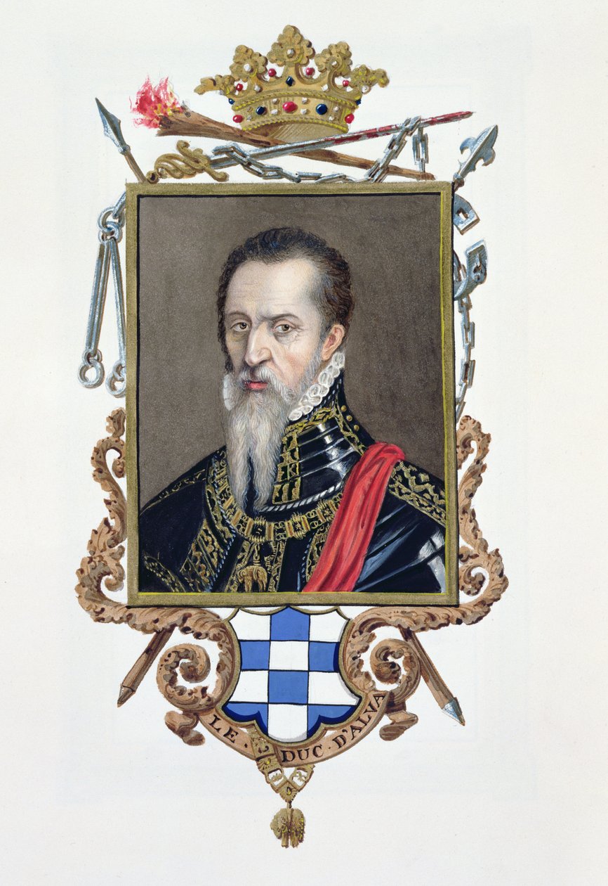 Ferdinand Alvarez de Toledo Alva herceg portréja az Erzsébet királynő udvarának emlékirataiból, 1825-ben (wc és gouache papíron) alkotó: Sarah Countess of Essex