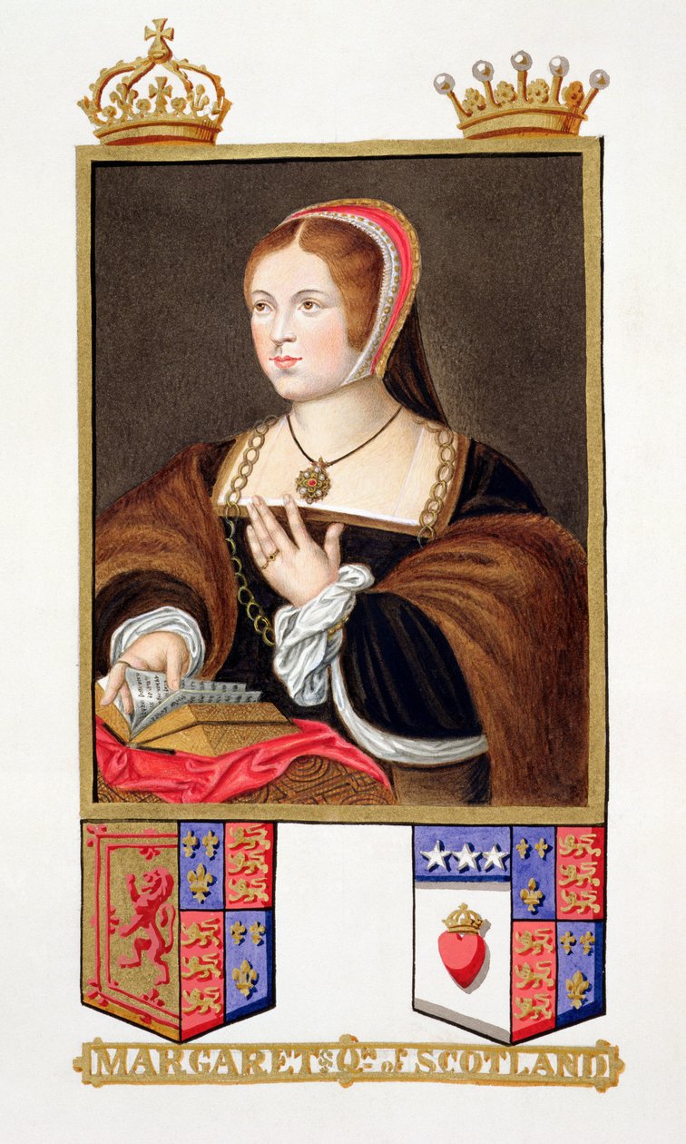 Margaret Tudor (1489-1541) skót királynő portréja az „Erzsébet királynő udvarának emlékirataiból” Daniel Mytens (kb. 1590-1642) 1825-ben megjelent portréja nyomán (wc és gouache papíron) alkotó: Sarah Countess of Essex