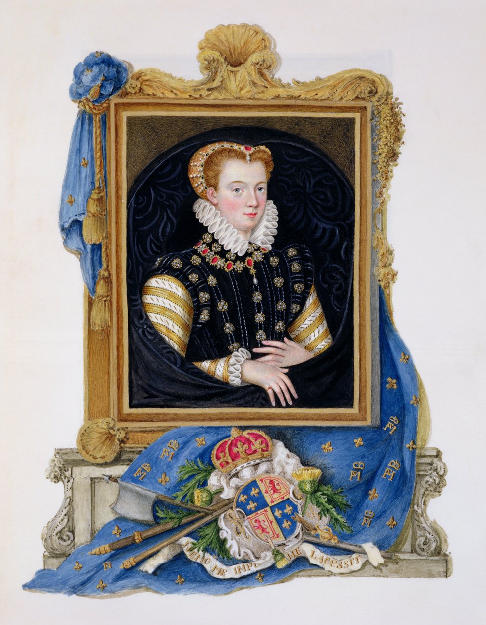 Mária skót királynő (1542-87) portréja az Erzsébet királynő udvarának emlékirataiból, 1825-ben (wc és gouache papíron) alkotó: Sarah Countess of Essex