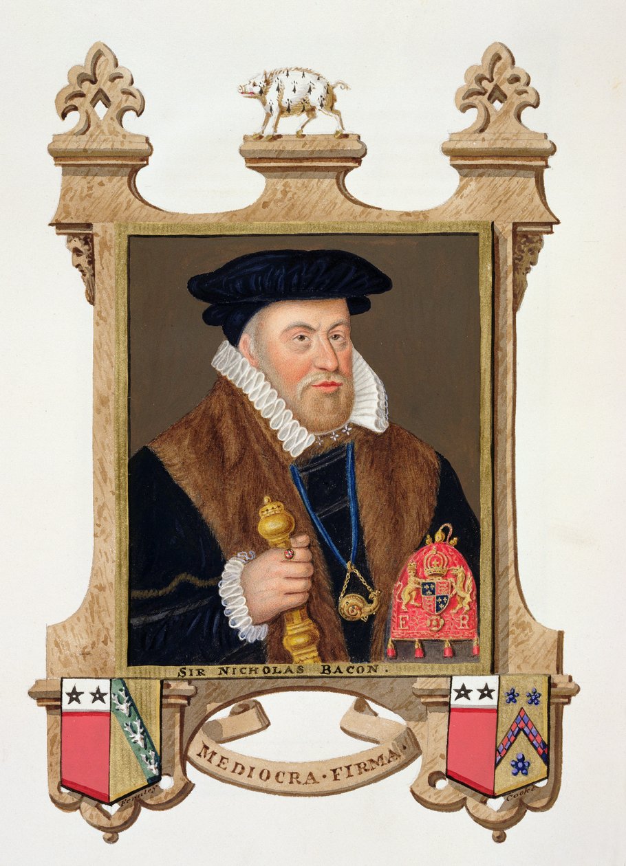 Sir Nicholas Bacon (1509-79) portréja az Erzsébet királynő udvarának emlékirataiból, 1825-ben (wc és gouache papíron) alkotó: Sarah Countess of Essex