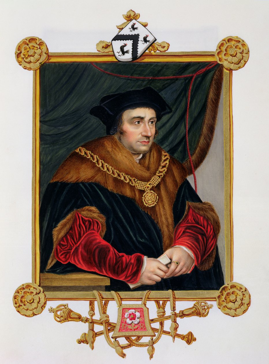 Sir Thomas More (1478-1535) portréja az Erzsébet királynő udvarának emlékirataiból, ifjabb Hans Holbein (1498-1543) 1825-ben megjelent portréja nyomán (wc és gouache papíron) alkotó: Sarah Countess of Essex