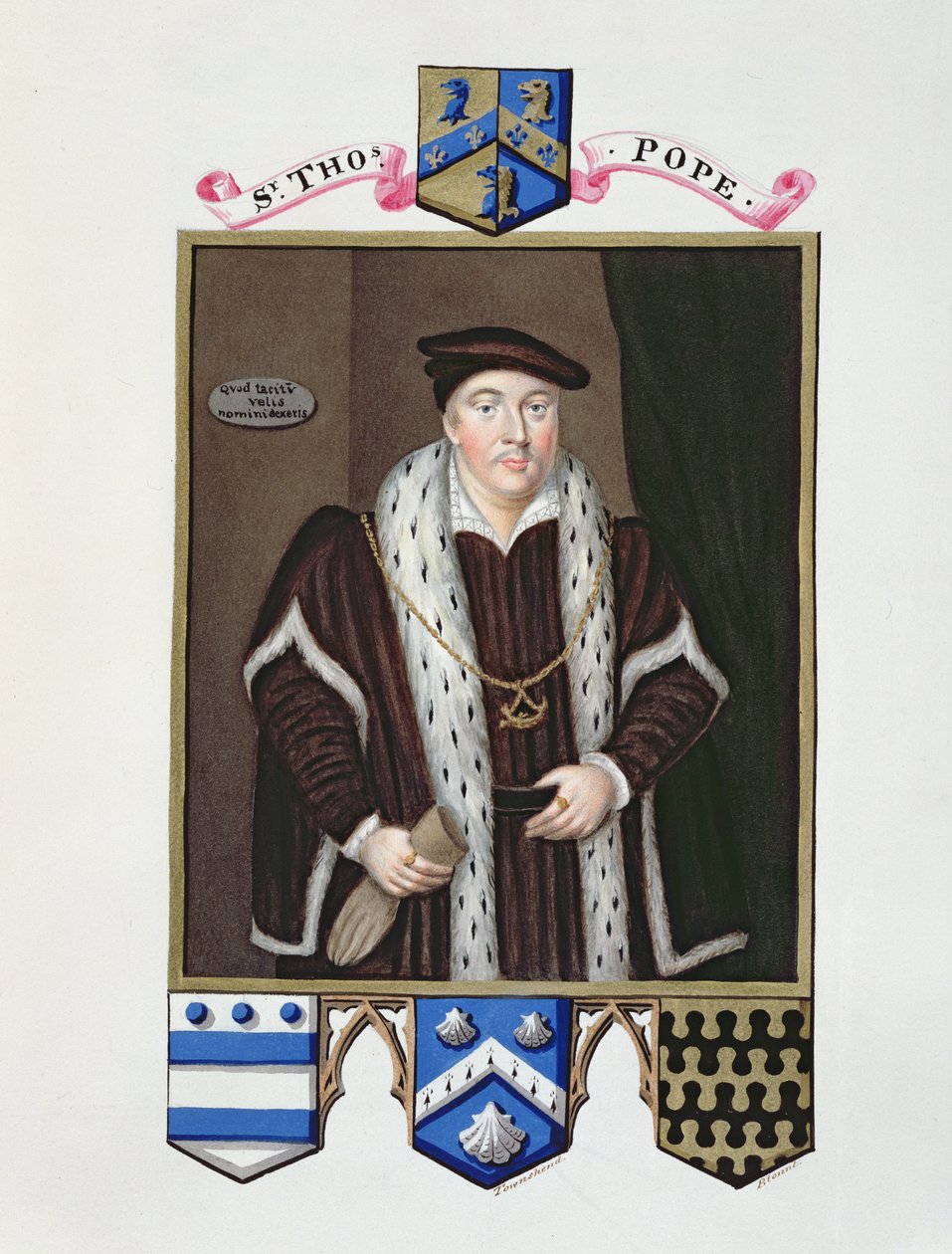 Sir Thomas Pope (kb. 1507-99) portréja az Erzsébet királynő udvarának emlékeiből, 1825-ben (wc és gouache papíron) alkotó: Sarah Countess of Essex