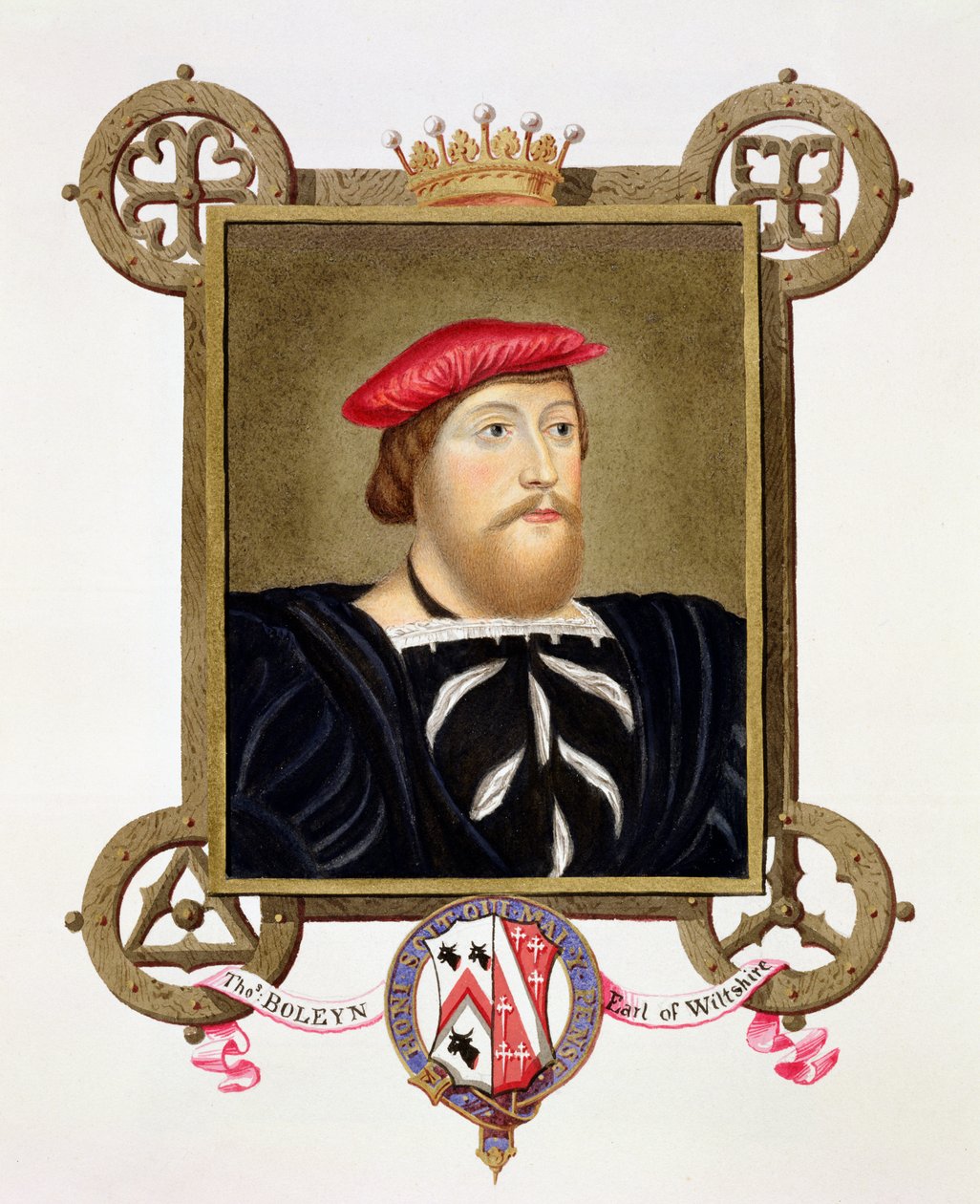 Thomas Boleyn (1477-1539) Wiltshire gróf portréja az Erzsébet királynő udvarának emlékirataiból, Hans Holbein (1497-1543) rajza alapján a Királyi Gyűjteményben, 1825-ben (wc és alkotó: Sarah Countess of Essex