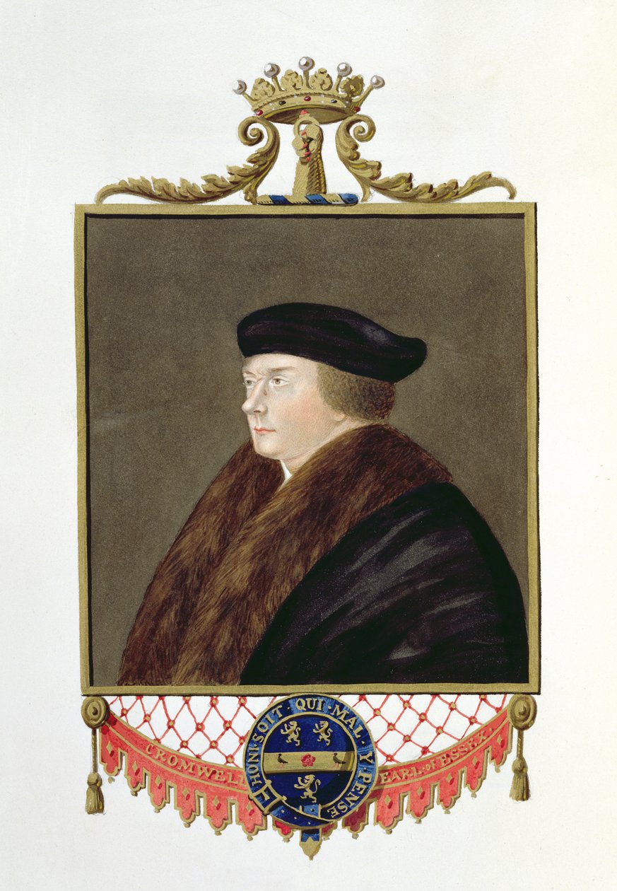 Thomas Cromwell (kb. 1485-1540) Essex első grófjának portréja az Erzsébet királynő udvarának emlékirataiból, 1825-ben (wc és gouache papíron) alkotó: Sarah Countess of Essex