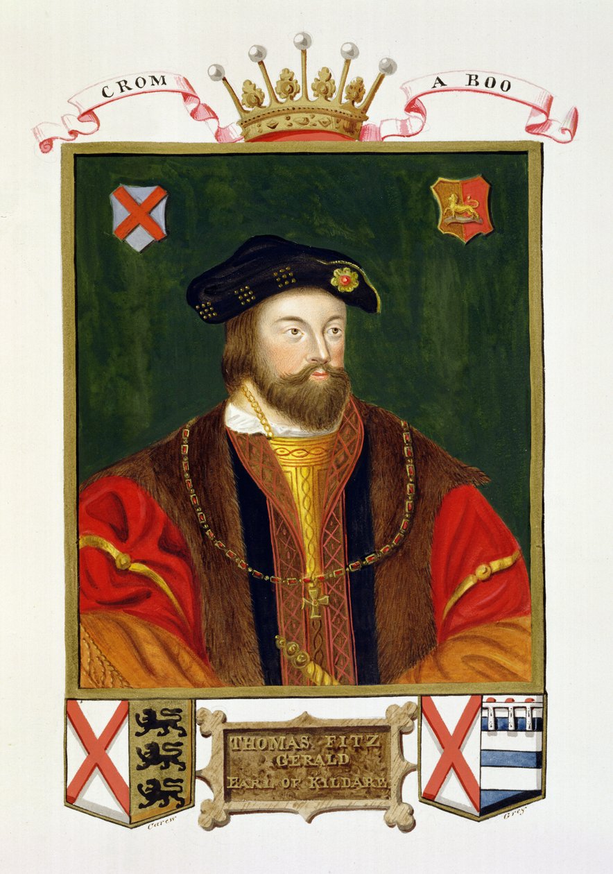 Thomas Fitzgerald (1513-37) portréja, Lord Offaly Kildare 10. grófja az Erzsébet királynő udvarának emlékirataiból, 1825-ben (wc és gouache papíron) alkotó: Sarah Countess of Essex