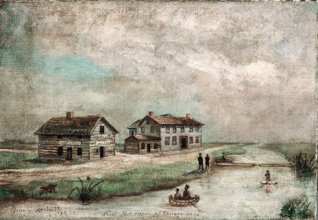 Az első amerikai posta Chicagóban, 1893 alkotó: Sarah E. Melendy Westcott