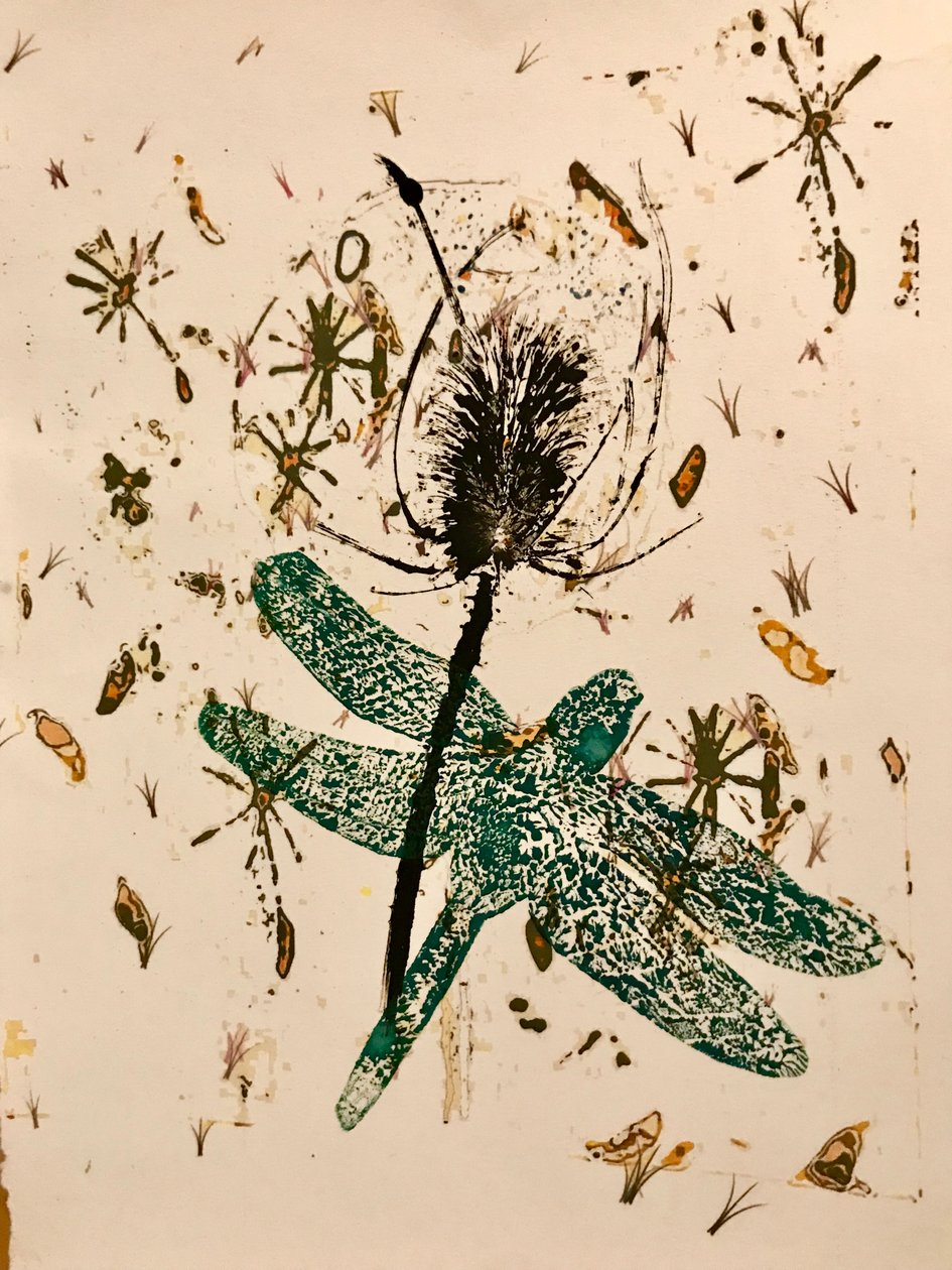 Kötött (monoprint papíron) alkotó: Sarah Thompson Engels
